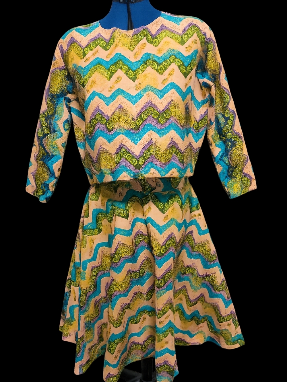 Handmade African Print Two-Piece Dress Set | Crop Top & Flare Skirt | Vibrant
